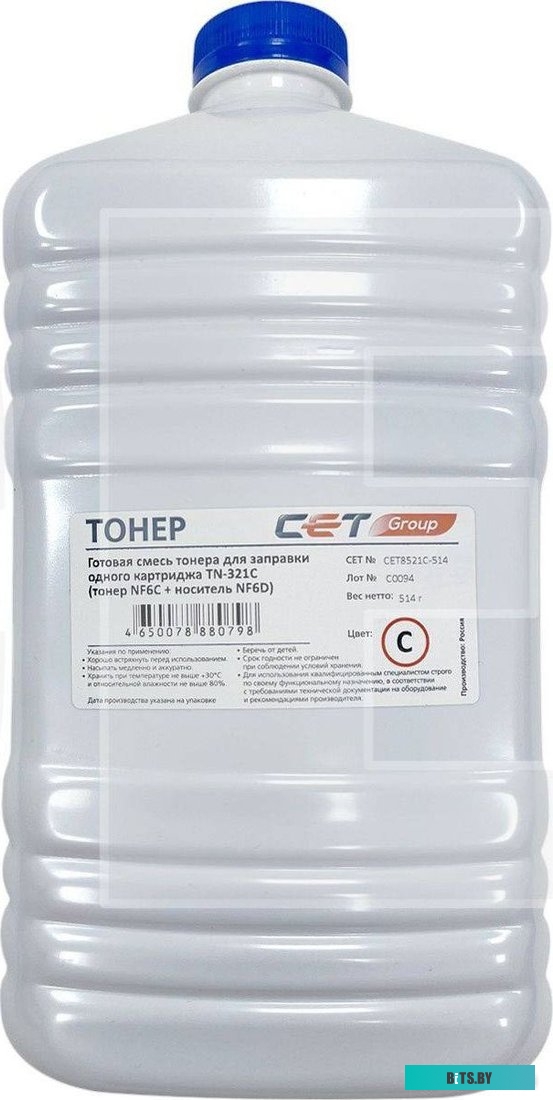 CET8521C-514 Тонер NF6C + носитель NF6D TN-321C для KONICA MINOLTA Bizhub C224/284/364 (CET) Cyan, 514г/бут, CET8521C-514, TN-321C