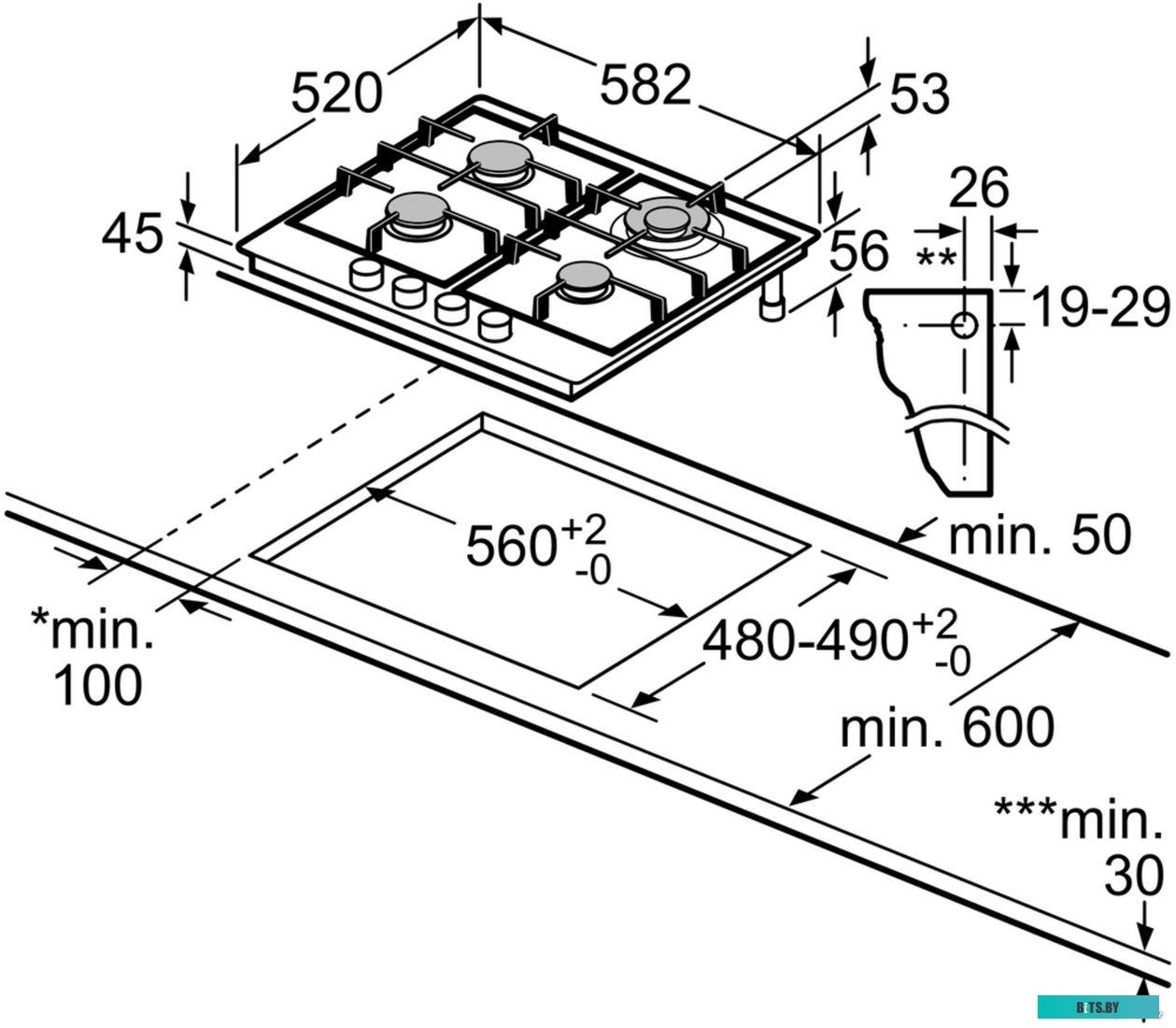 PGH6B5B90 Газовая варочная поверхность Bosch PGH6B5B90 нержавеющая сталь