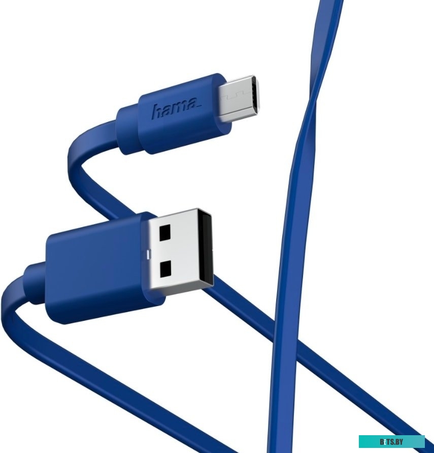 Кабель HAMA micro USB (m) -  USB (m),  1м,  плоский,  синий 00187226
