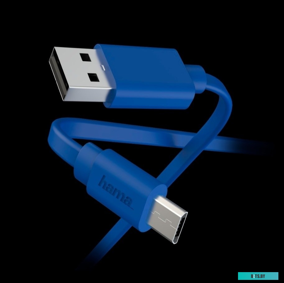 Кабель HAMA micro USB (m) -  USB (m),  1м,  плоский,  синий 00187226