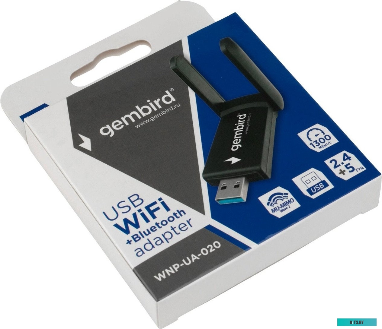 WNP-UA-020 Сетевой адаптер USB WNP-UA-020 Gembird WiFi(2,4/5 Ггц)+Bluetooth(4.2) 1.3 Гбит, двухдиапазонный с антеннами, MU-MIMO, USB, 802.11b/a/g/n/ac