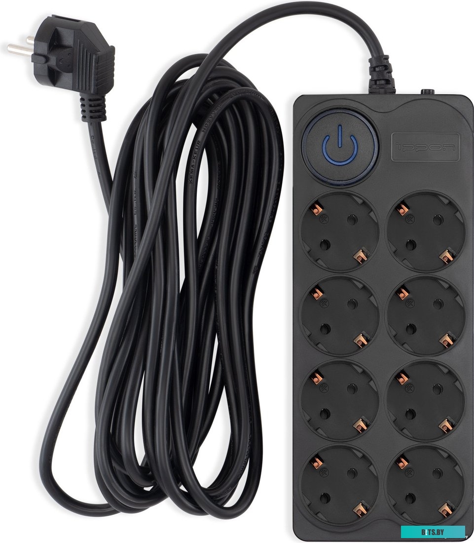 5м Сетевой фильтр Ippon BK-8-EU-5-10-B 5м (8 розеток) черный (коробка)