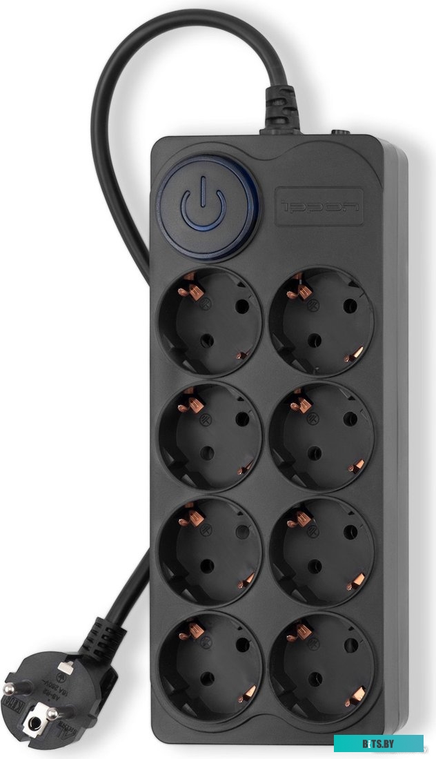 5м Сетевой фильтр Ippon BK-8-EU-5-10-B 5м (8 розеток) черный (коробка)