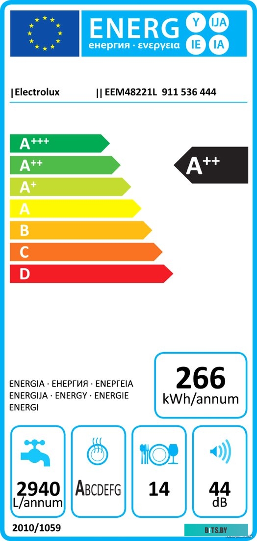 EEM48221L Встраиваемые посудомоечные машины ELECTROLUX/ загрузка на 14 комплектов посуды, сенсорное управление, 7 программ, 59.6x55x82 см, черный цвет