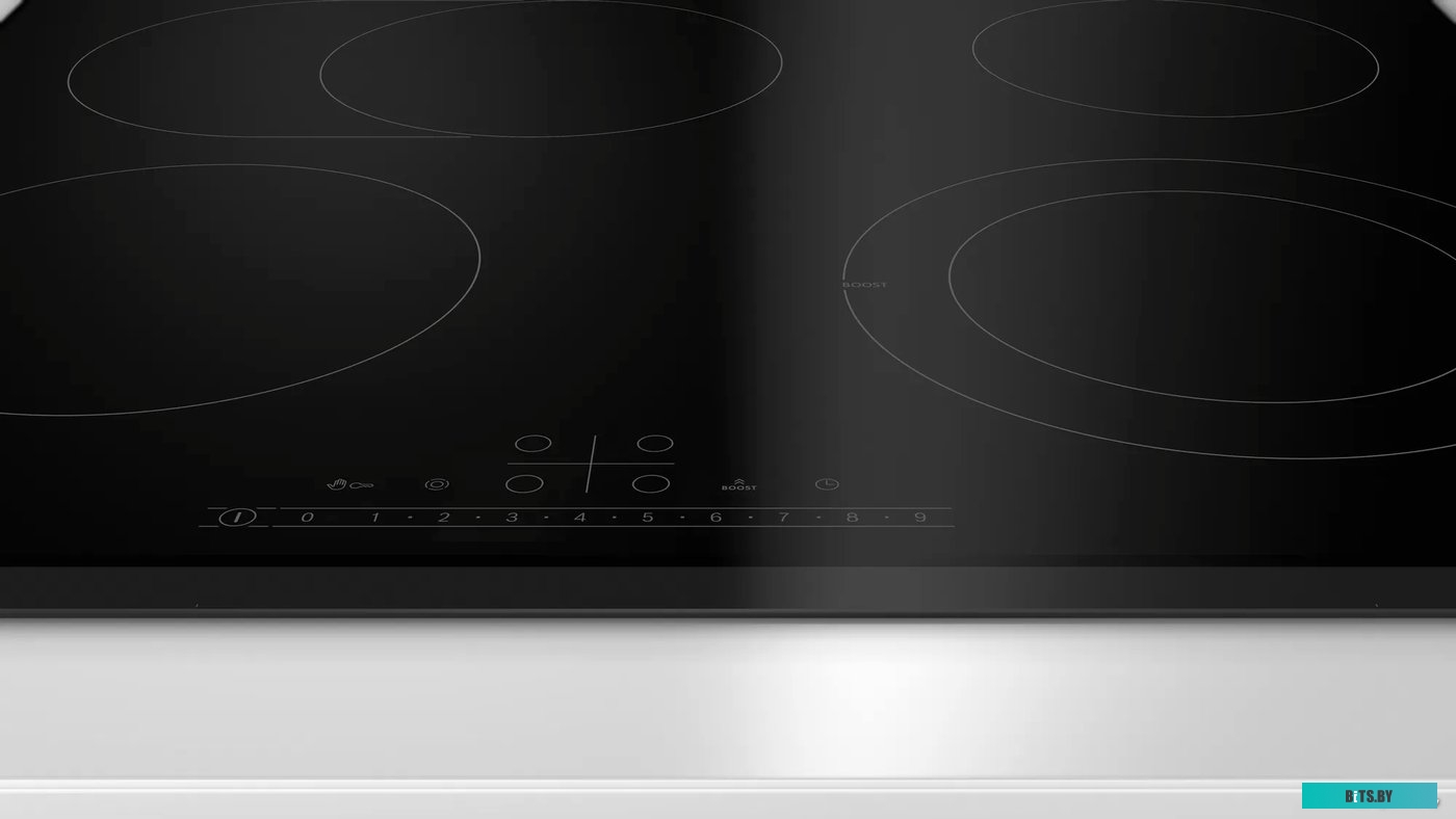 PKN651FP2E Serie 6, электрическая варочная поверхность, стеклокерамика, черная, ширина 60 см, скос с трех сторон, 4 конфорки, 1 конфорка с круглой зон