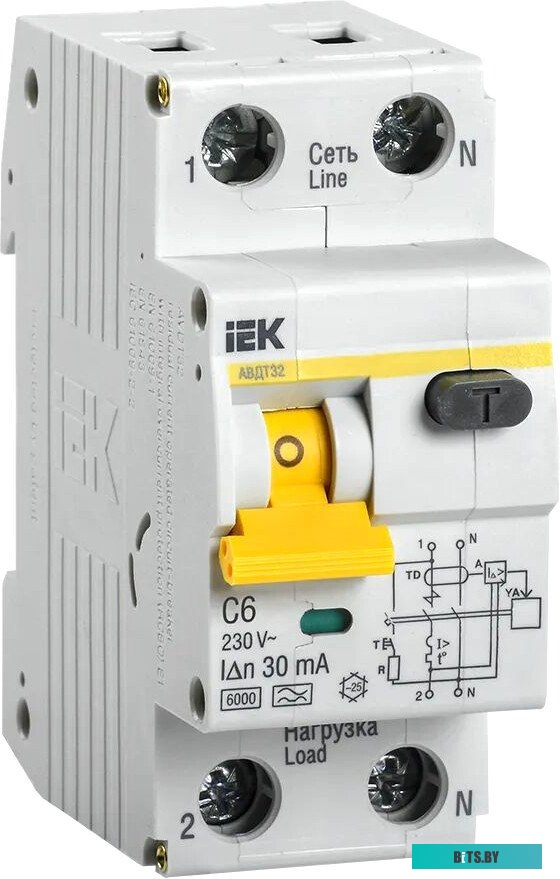 MAD22-5-006-C-30 Выключатель автом. дифф. тока IEK АВДТ 32 (MAD22-5-006-C-30) 6A тип C 6kA 30мА A 1П+Н 230В 2мод белы