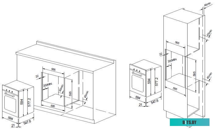 BE 60.2 S Встраиваемые электрические духовки 60 см Graude/ 594 х 594 х 569 мм,5 режимов нагрева,Решетка для жарки,Максимальная температура: 250°C,Поле