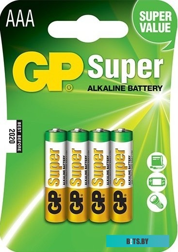 4891199071850 Алкалиновые батарейки GP Super Alkaline 24А ААA - 4 шт. в пленке
