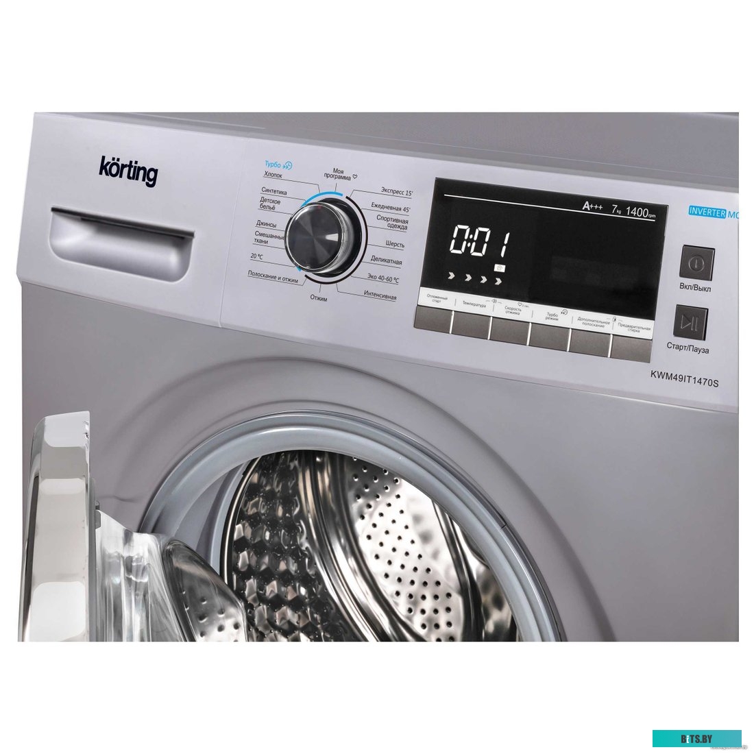 KWM 49IT1470 S Стиральная машина/ Стиральная машина KORTING,загрузка 7 кг.,цвет серебристый,габариты:850x595x495