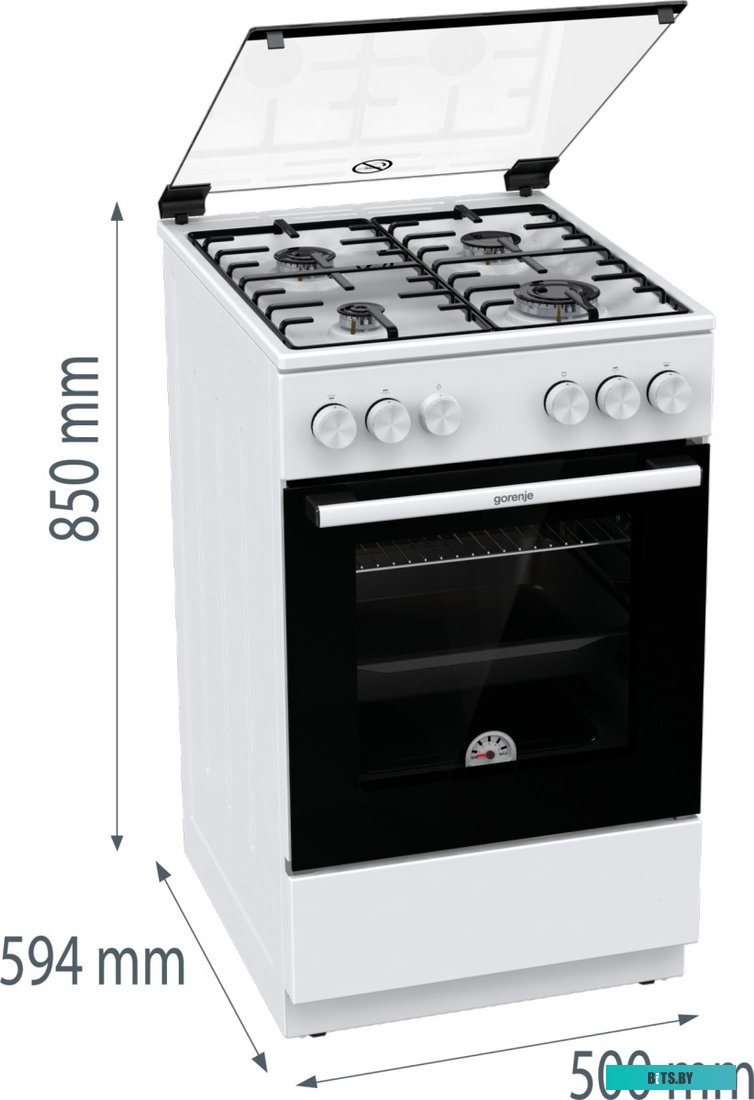 GG5A10WH Плита Газовая Gorenje GG5A10WH белый (стеклянная крышка) реш.сталь
