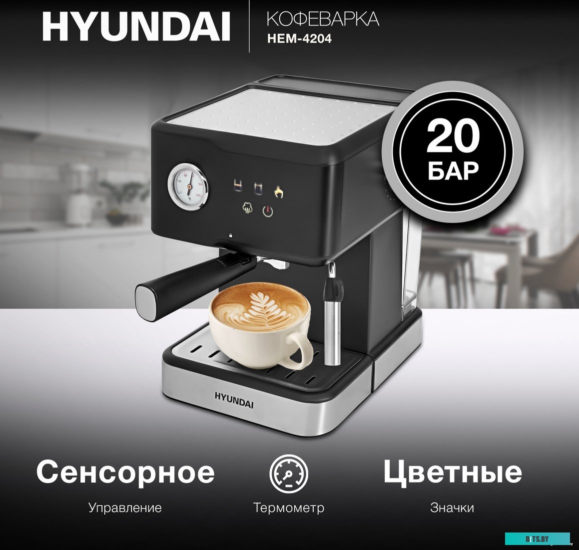 HEM-4204 Кофеварка рожковая Hyundai HEM-4204 1000Вт черный