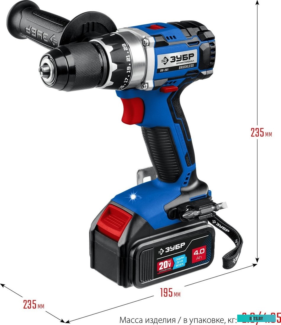 Зубр Профессионал DB-201-42 (с 2-мя АКБ 4 Ач, кейс)