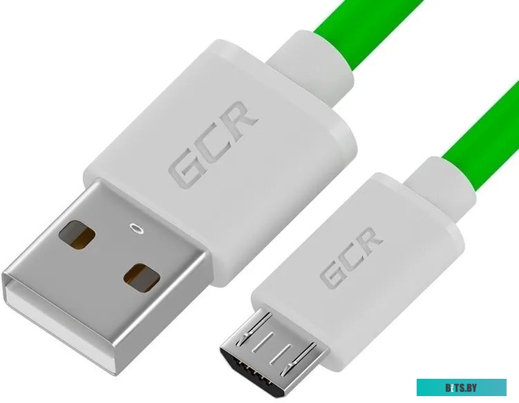 Кабель USB GCR QC 1.5m MicroUSB, быстрая зарядка, зеленый TPE, белые коннекторы, 28/22 AWG, GCR-52459