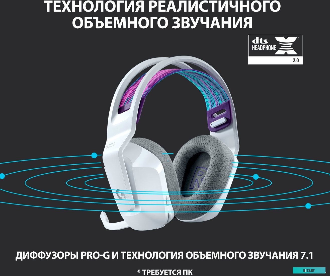 981-000885 Наушники с микрофоном Logitech G733 белый мониторные Radio оголовье (981-000885)
