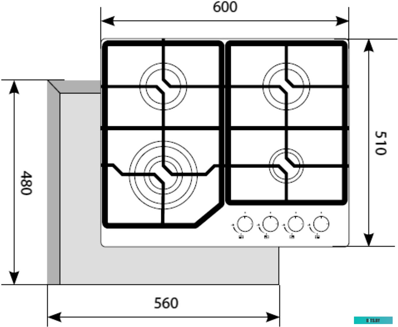 CHAO000349 Газовая варочная панель LEX GVG 6040-1 IV Light,  независимая,  белый антик