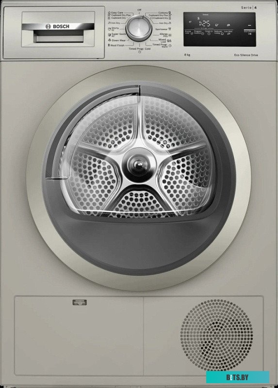 WTN86202ME 84.2х59.8х61.3 см, Serie 4, конденсационный сушильный барабан, 8кг,цвет Silver inox,QuickDry Auto program,AutoDry,EcoSilence™ Motor