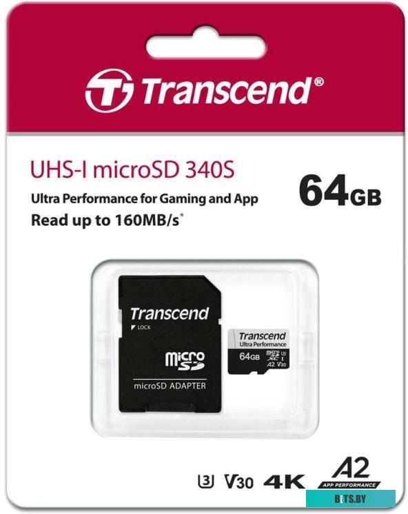 Карта памяти Transcend microSDXC 340S 64GB (с адаптером) <TS64GUSD340S>