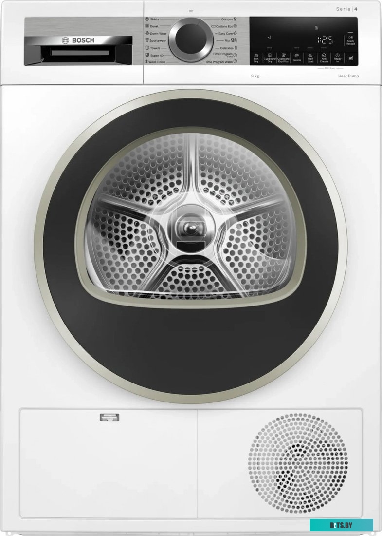 WQG1420AME Serie 4, Сушильная машина с тепловым насосом, макс.загрузка - 9кг, Класс энергоэфф-ти: A++, LED-дисплей с текстовой информацией. Основные п