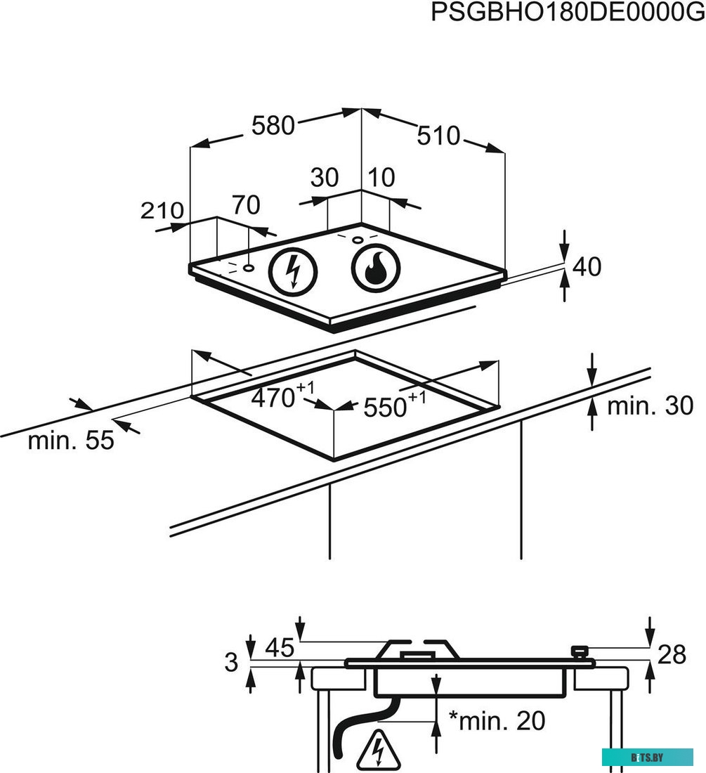 EGG6407K Встраиваемые газовые панели ELECTROLUX/ Газовая варочная поверхность, газ на стекле, 4 индивидуальных чугунных держателя, газконтроль варочно