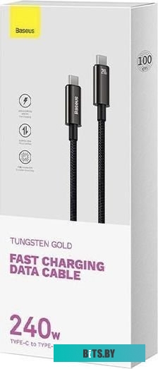 Baseus Tungsten Gold Fast Charging Data Cable USB Type-C - USB Type-C (2 м, черный