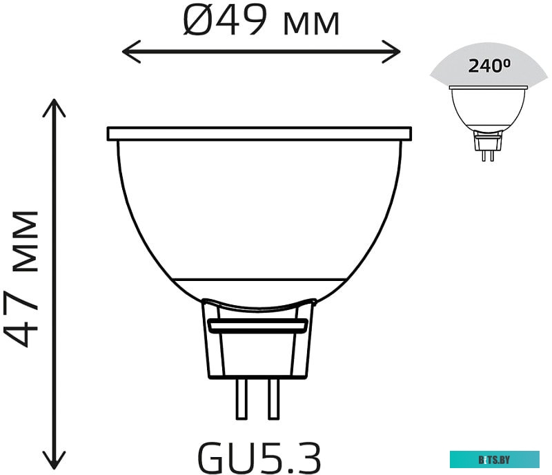1013527 Лампа светодиодная Gauss Basic 6.5Вт цок.:GU5.3 рефлек. 220B 4100K св.свеч.бел.нейт. MR16 (упак.:1шт) (1013527)