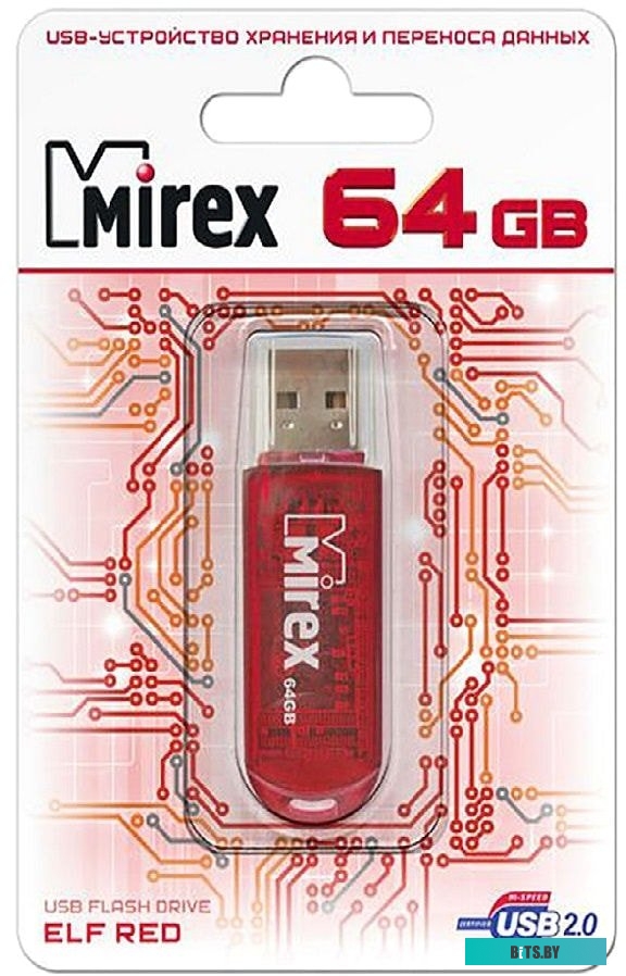 USB накопитель (Флешка) Mirex Elf 64GB (красный) <13600-FMURDE64>