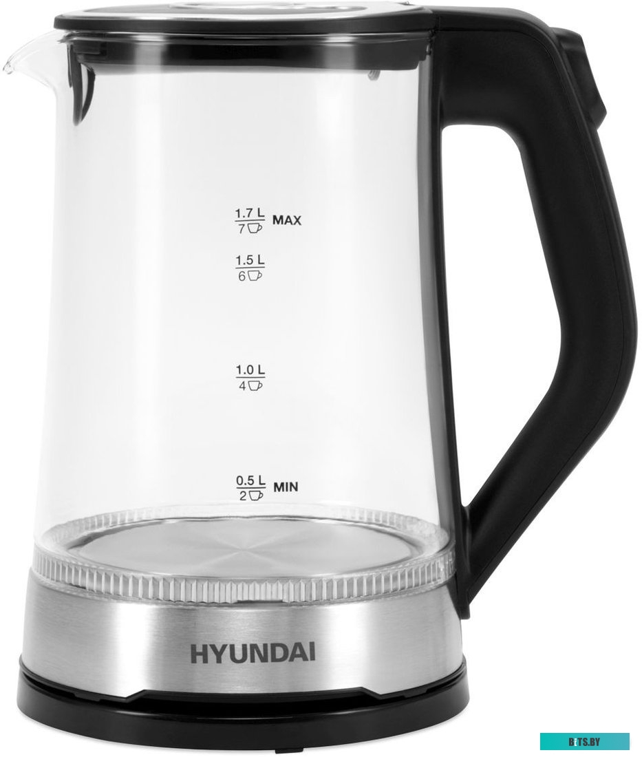 HYK-G3401 Чайник электрический Hyundai HYK-G3401 1.7л. 2200Вт черный/серебристый (корпус: стекло)