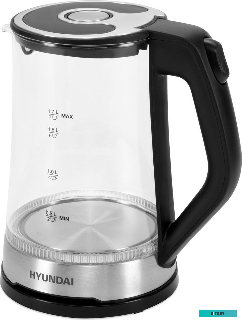 HYK-G3401 Чайник электрический Hyundai HYK-G3401 1.7л. 2200Вт черный/серебристый (корпус: стекло)