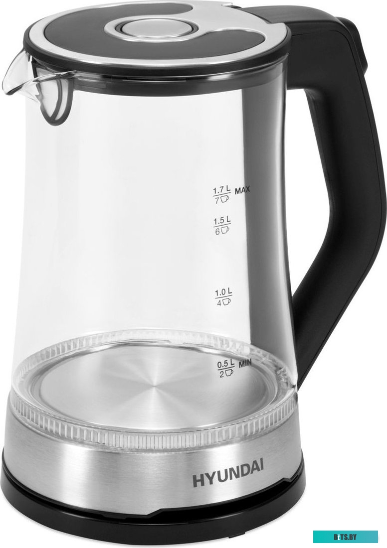 HYK-G3401 Чайник электрический Hyundai HYK-G3401 1.7л. 2200Вт черный/серебристый (корпус: стекло)