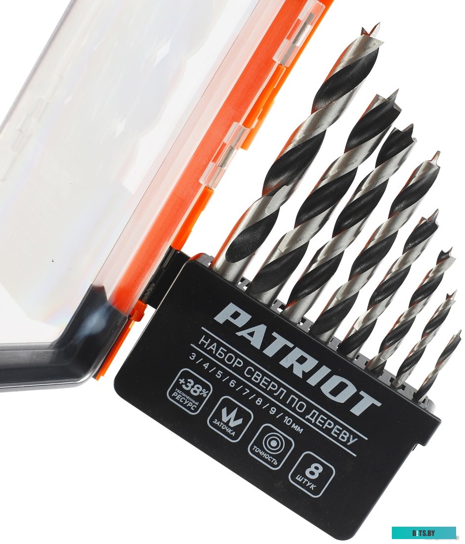 815010103 Набор сверл Patriot Набор сверл по дереву спиральные (815010103) по дереву (8пред.) для дрелей/перфораторов