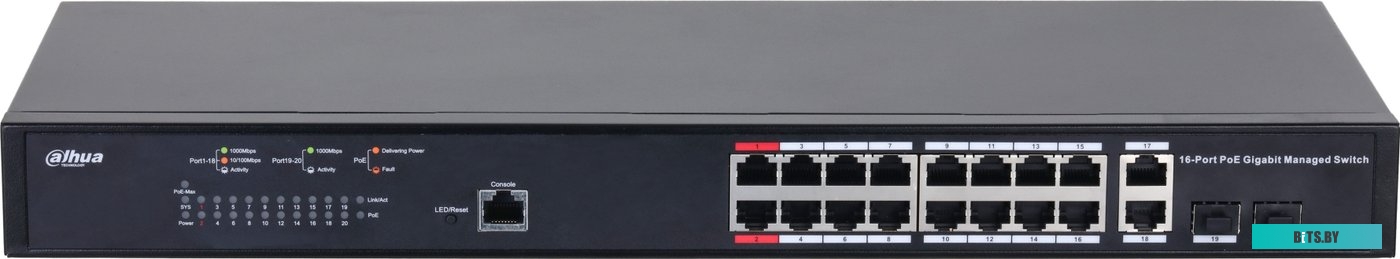 DH-PFS4218-16GT-130 Коммутатор Dahua DH-PFS4218-16GT-130 (L2+) 16x1Гбит/с 2xКомбо(1000BASE-T/SFP) 2PoE 130W управляемый