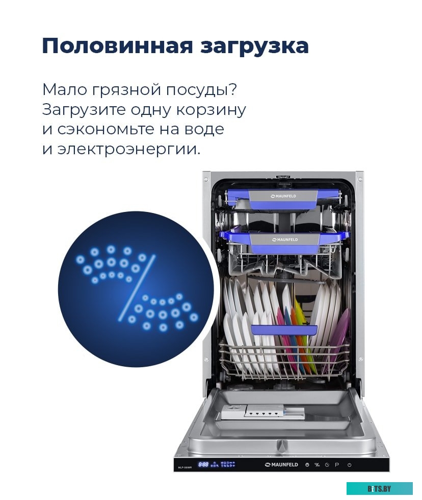 УТ000010679 Встраиваемая посудомоечная машина MAUNFELD MLP-08IMR,  узкая, ширина 44.5см, полновстраиваемая, загрузка 10 комплектов