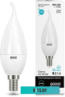 34128 Лампа светодиодная Gauss Elementary 8Вт цок.:E14 свеча 220B 4100K св.свеч.бел.нейт. (упак.:10шт) (34128)