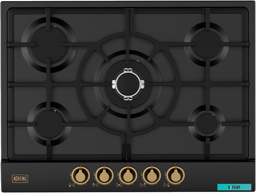 HG 761 CTGN Встраиваемая варочная панель/ Газ, 70см, Поворотные регуляторы, Газ-контроль, 5 высокоэффективных газовых конфорки, Чугунная подставка WOK