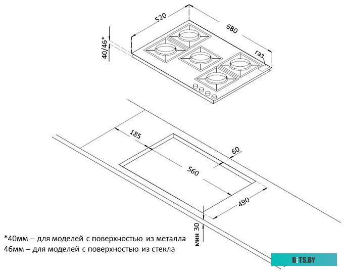 HG 761 CTGN Встраиваемая варочная панель/ Газ, 70см, Поворотные регуляторы, Газ-контроль, 5 высокоэффективных газовых конфорки, Чугунная подставка WOK