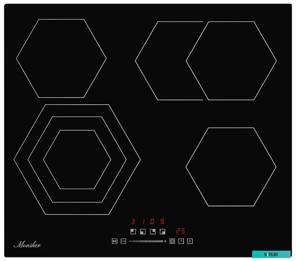 MHE 6019 Встраиваемые электрические панели Monsher/ Независимая стеклокерамическая варочная поверхность,Ширина 60 см, 4 зоны ускоренного нагрева,Элект