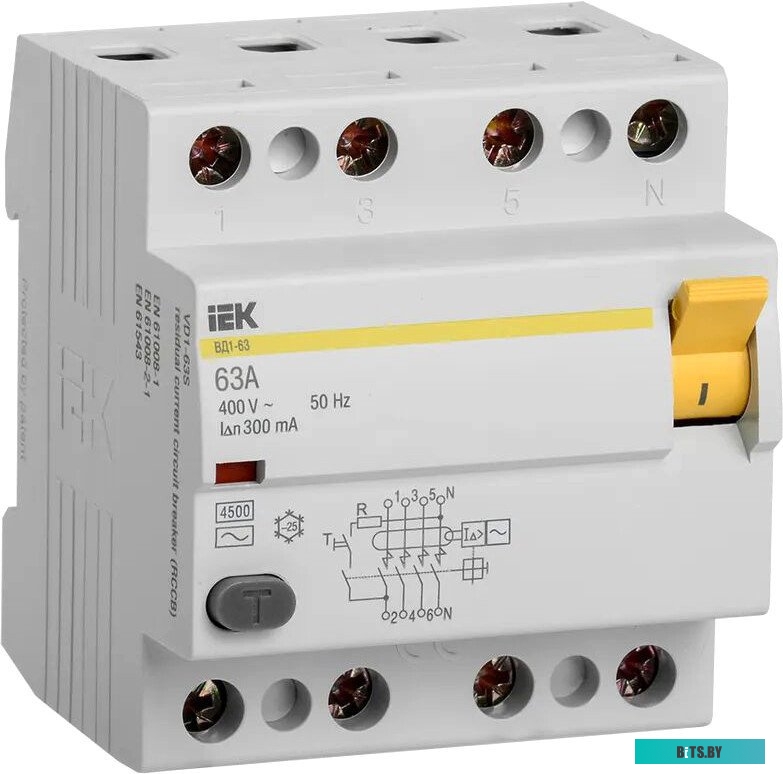 Выключатель дифференциального тока IEK MDV10-4-063-300 63А 300мА 4П