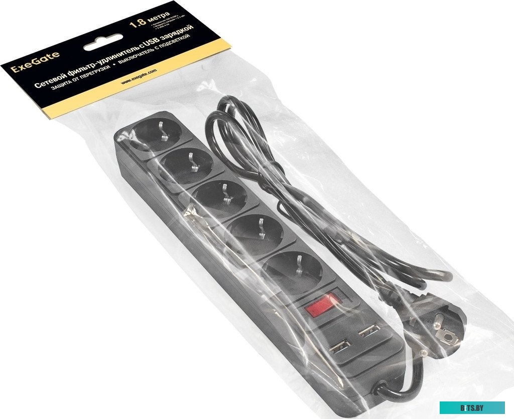 EX295490RUS Сетевой фильтр ExeGate <SP-5-USB-1.8B> EX295490RUS  1.8м (5 розеток) черный