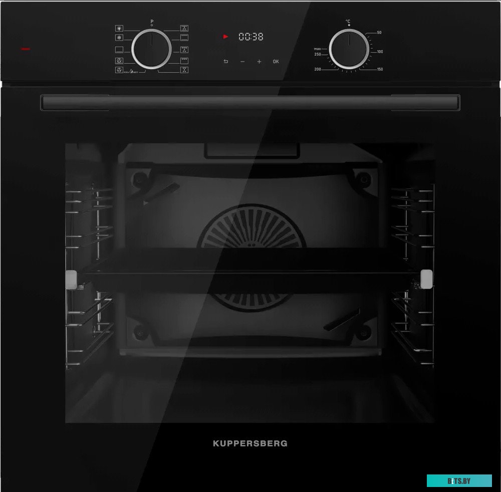 HF 610 B Встраиваемый духовой шкаф/ 60 см, 80 л, High-Tech, А, 10 режимов, телескопические направляющие на 1 уровне, эмаль легкой очистки, черный цвет