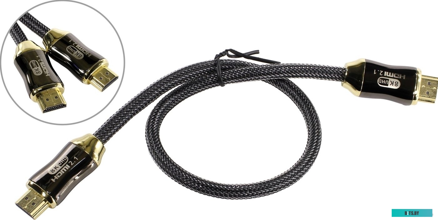 Кабель HDMI 2.1, 8K@60Hz, 0.5м, металлические разъемы, нейлоновая оплетка, Telecom TCG300-0.5M