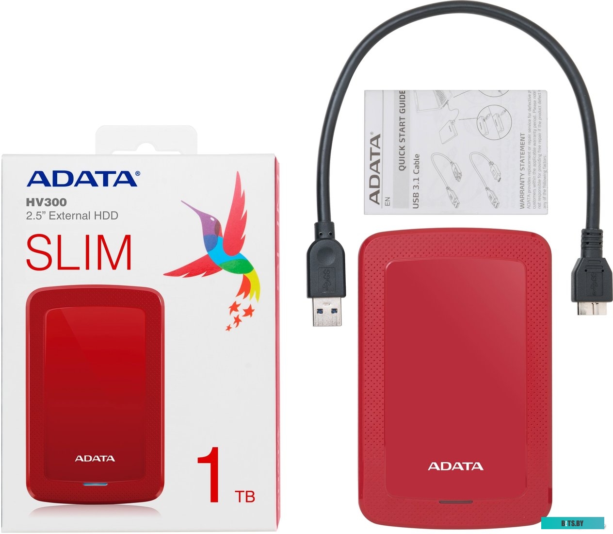 Внешний жесткий диск ADATA HV300 AHV300-2TU31-CRD 2TB (красный)