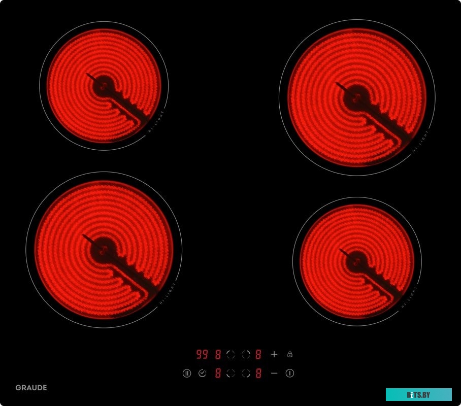 EK 60.0 S Встраиваемые электрические панели Graude/ 60 см, Электрическая,  стеклокерамика, 5.1 х 59 х 52 см, 9 ступеней нагрева, Функция таймера, Инди