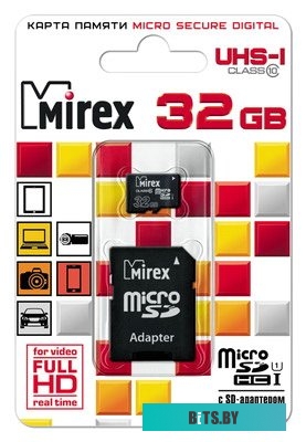 Карта памяти Mirex microSDHC UHS-I (Class 10) 32GB + адаптер [13613-ADSUHS32]