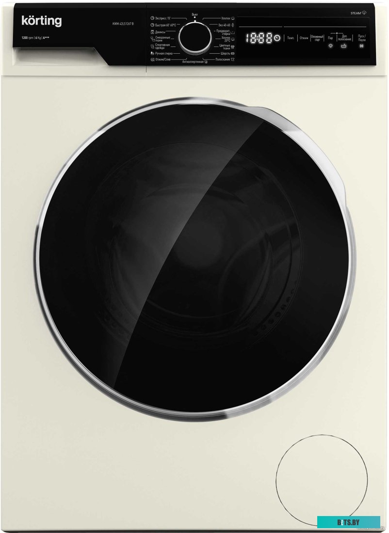 KWM 42LS1267 B Стиральная машина Korting/ Стиральная машина/ фронтальная, глубина 42 см, стирка с паром, 6 кг, 1200 об/мин, цвет бежевый
