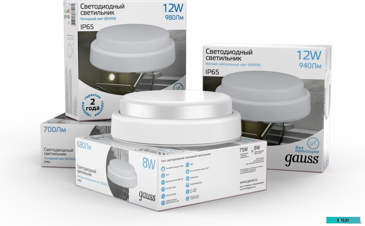 126418312 Светильник Gauss ЖКХ 126418312 12Вт 6500K белый опал