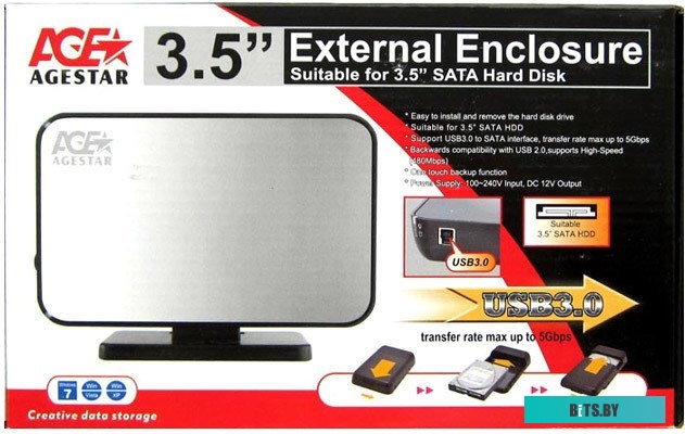 Бокс для накопителей 3.5" AgeStar 3UB3A8-6G Black