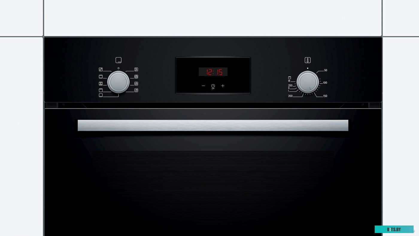 HBF114EB0R Serie 2, духовой шкаф, черный, класс энергоэффективности А, 8 режимов, 3-х слойное остекление, LED-дисплей, утапливаемые переключатели, гал