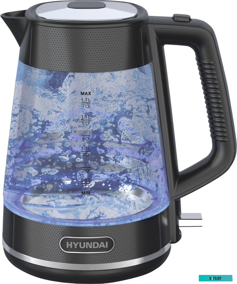 HYK-G3503 Чайник электрический Hyundai HYK-G3503 1.7л. 2200Вт черный/серебристый (корпус: стекло)