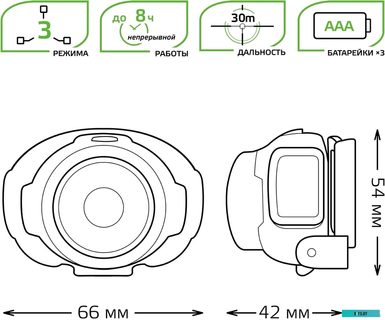 GF302 Фонарь налобный Gauss GFL302 черный/зеленый 3Вт лам.:светодиод. AAAx3 (GF302)
