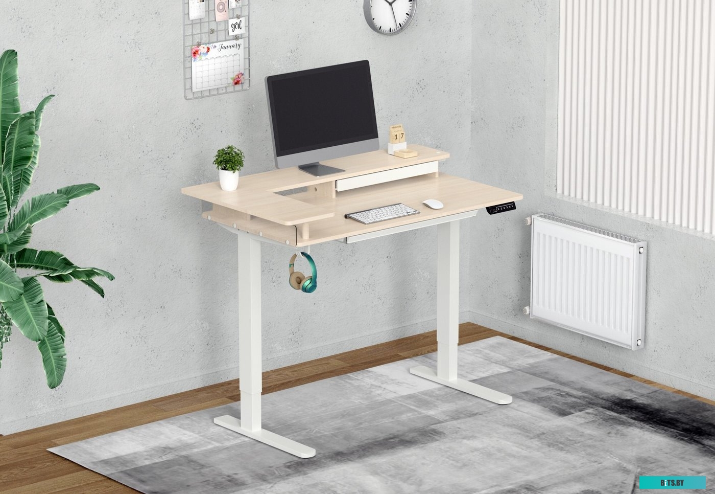 CS-EDL-DWT Стол для компьютера Cactus CS-EDL-DWT столешница ДСП светлый дуб каркас белый 120x71x60см